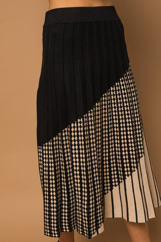 Mixed printed Pleated Sweater Midi Skirt