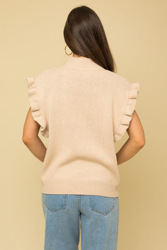 Cable Knit Ruffle Sweater Vest