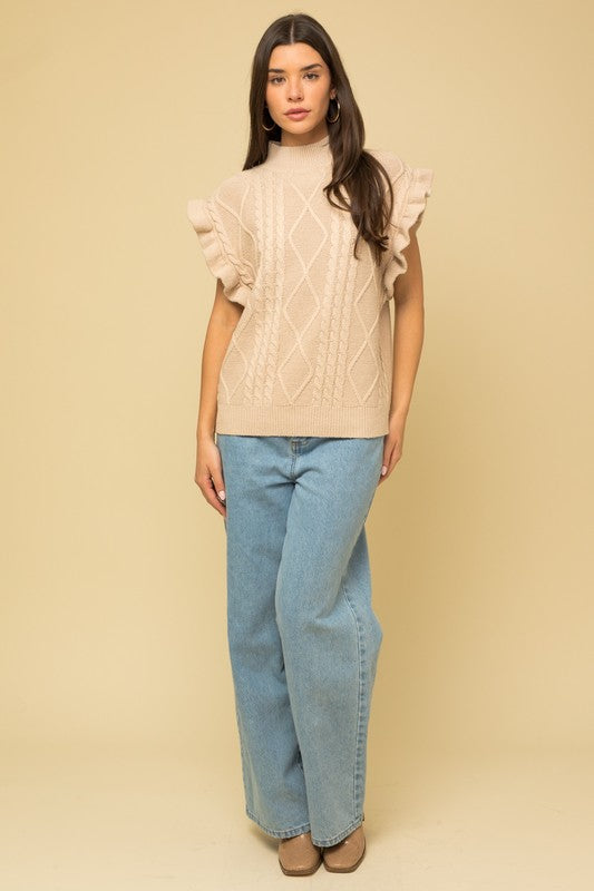 Cable Knit Ruffle Sweater Vest