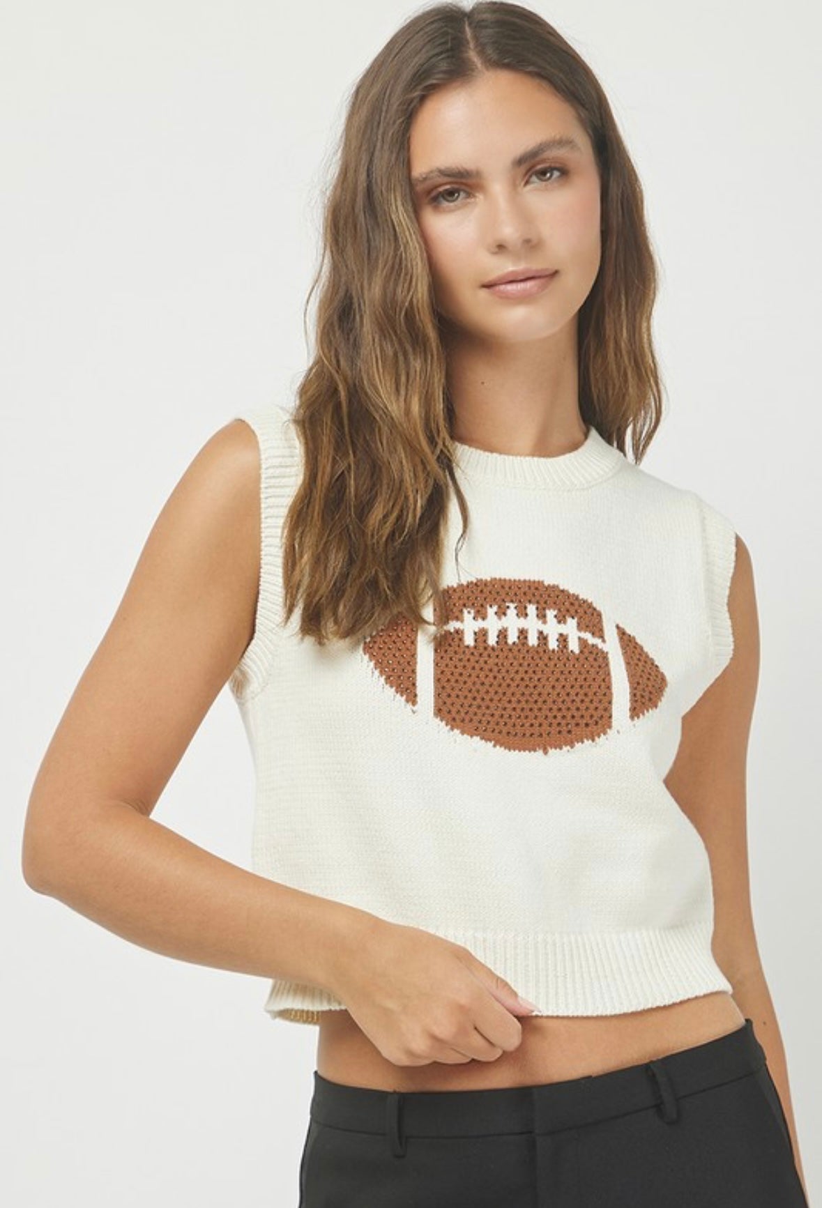 Cream Football Graphic Sleeveless Knit Top