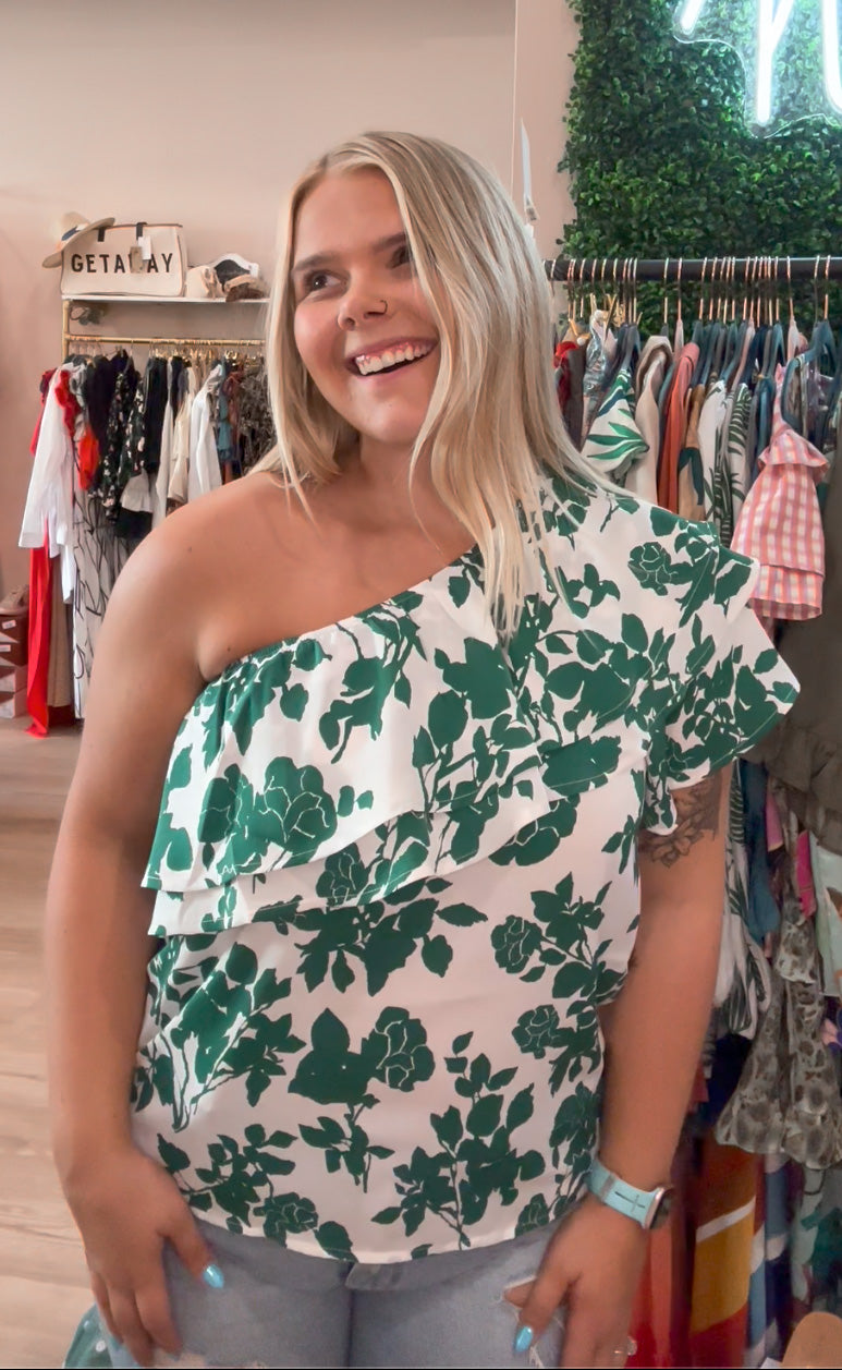 Floral print one shoulder top