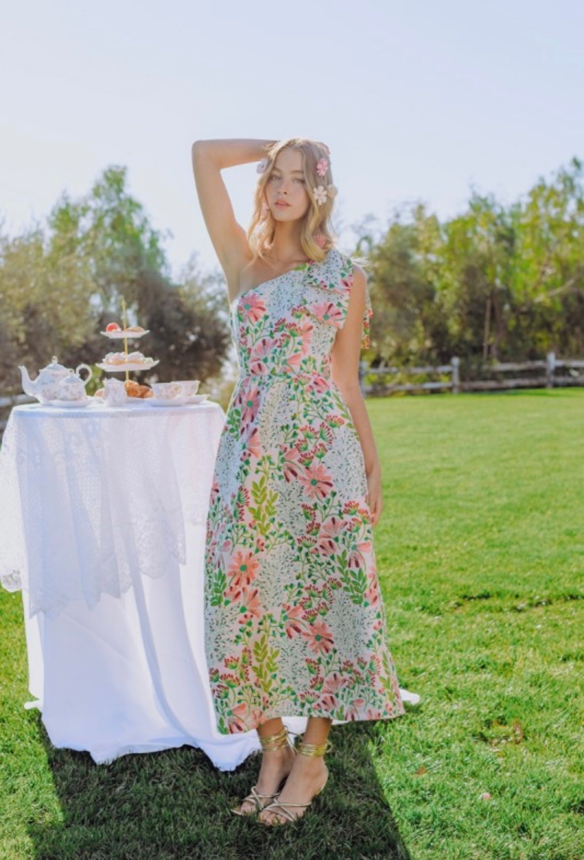 Floral One-Shoulder Midi Dress