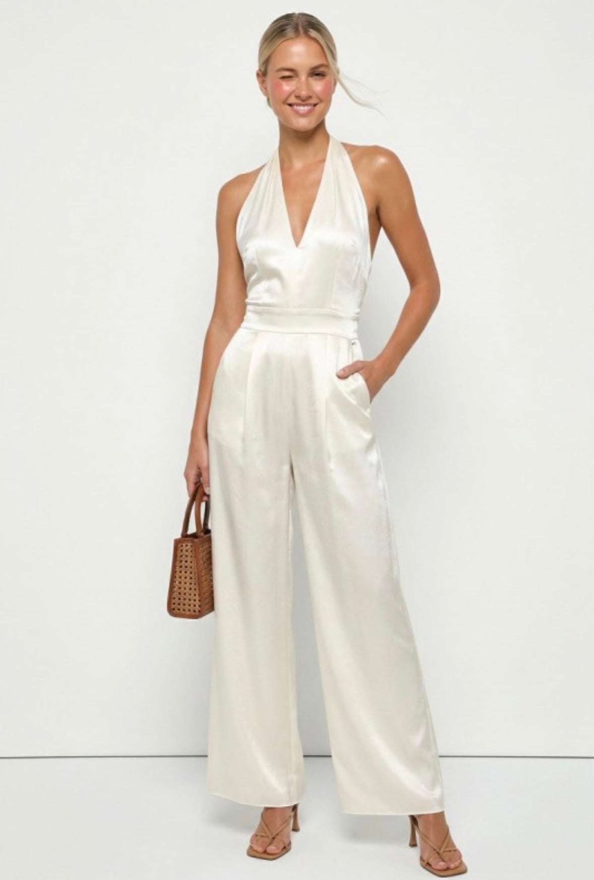 Ivory Satin Halter Jumpsuit