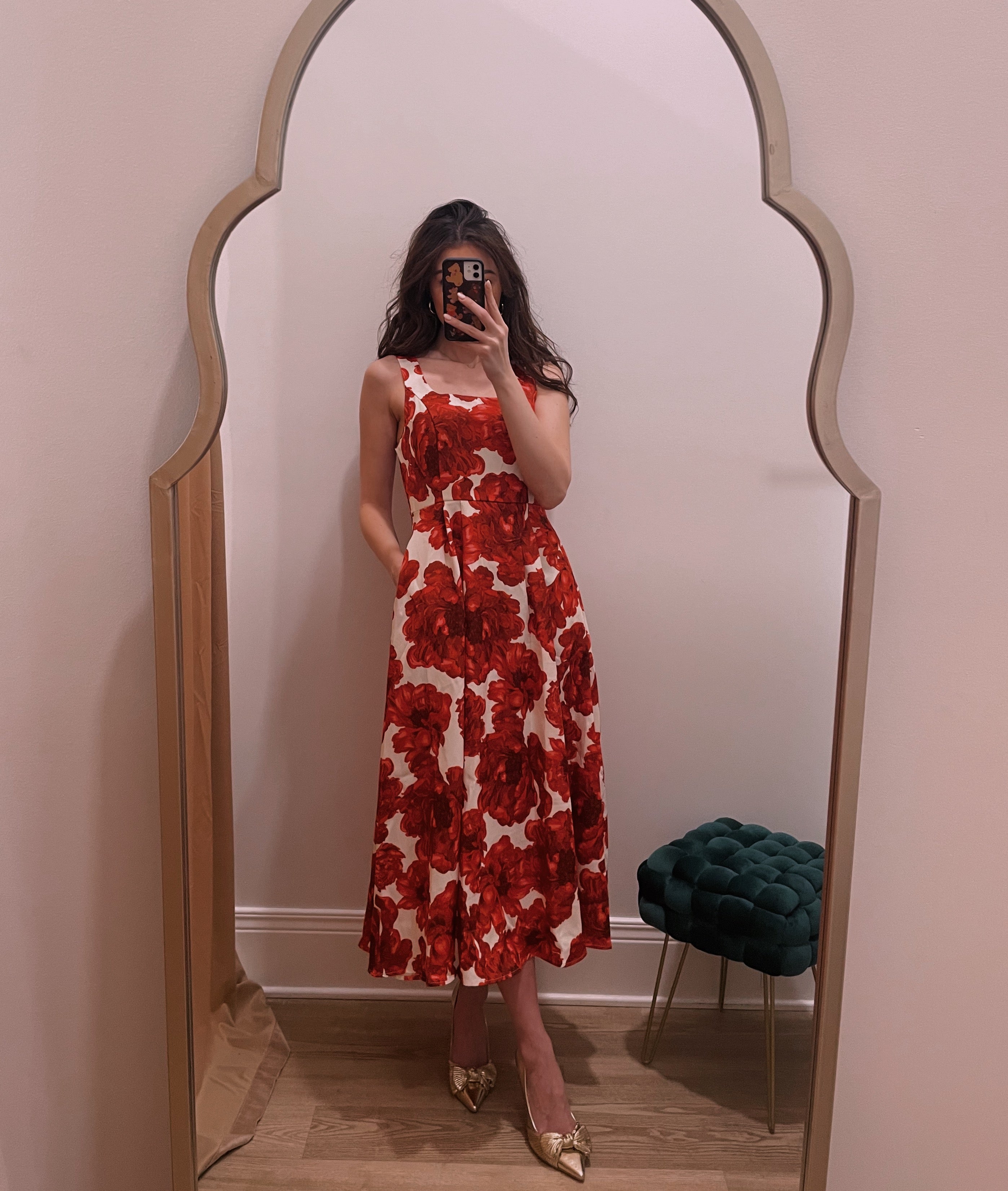 red dress with roses at the bottom Run For The Roses Dress – Nicole & B Boutique