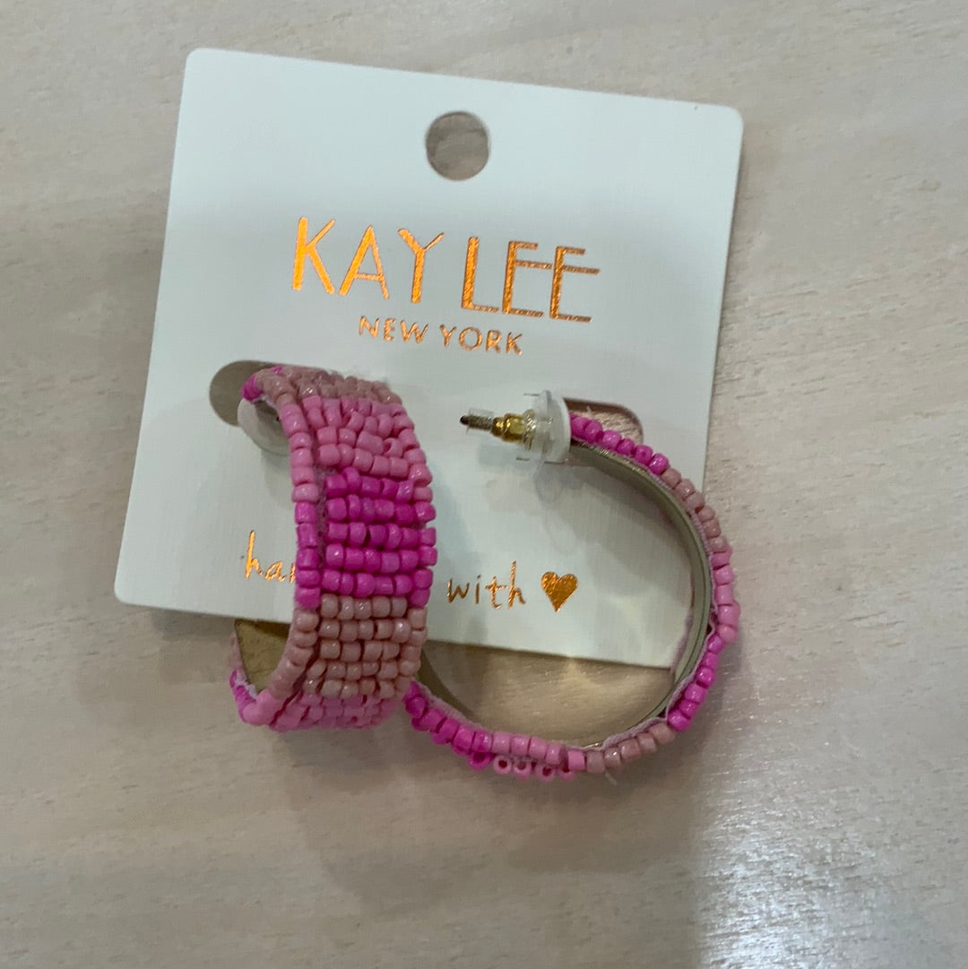 Pink Beaded Hoops