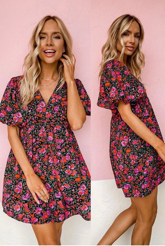 Vivid Blooms babydoll dress