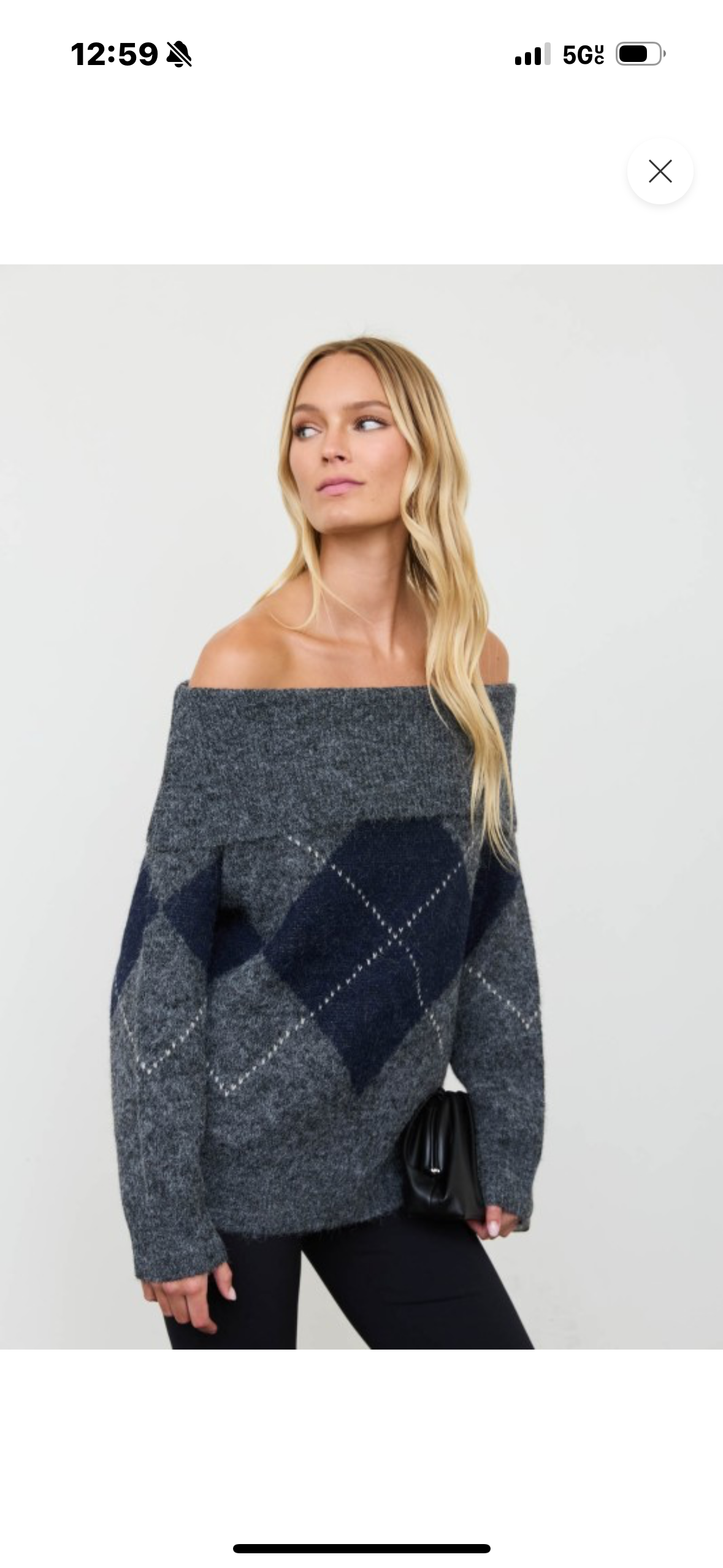 The Cozy in Argyle Off-Shoulder Sweater