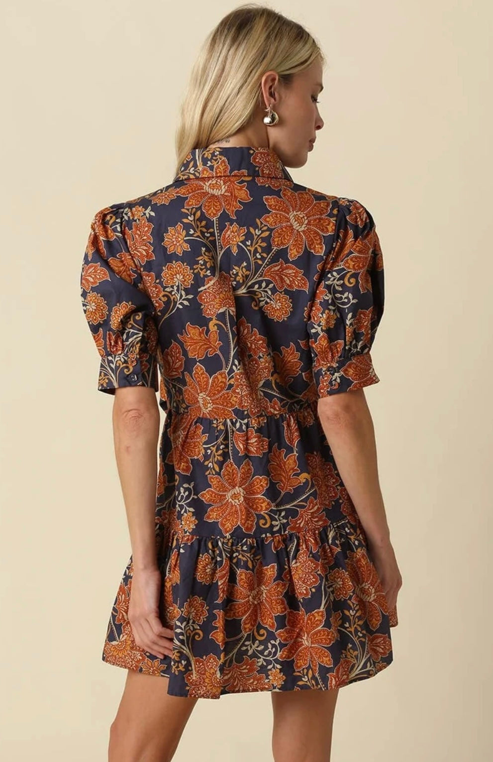 Navy Floral Tie-Waist Mini Dress