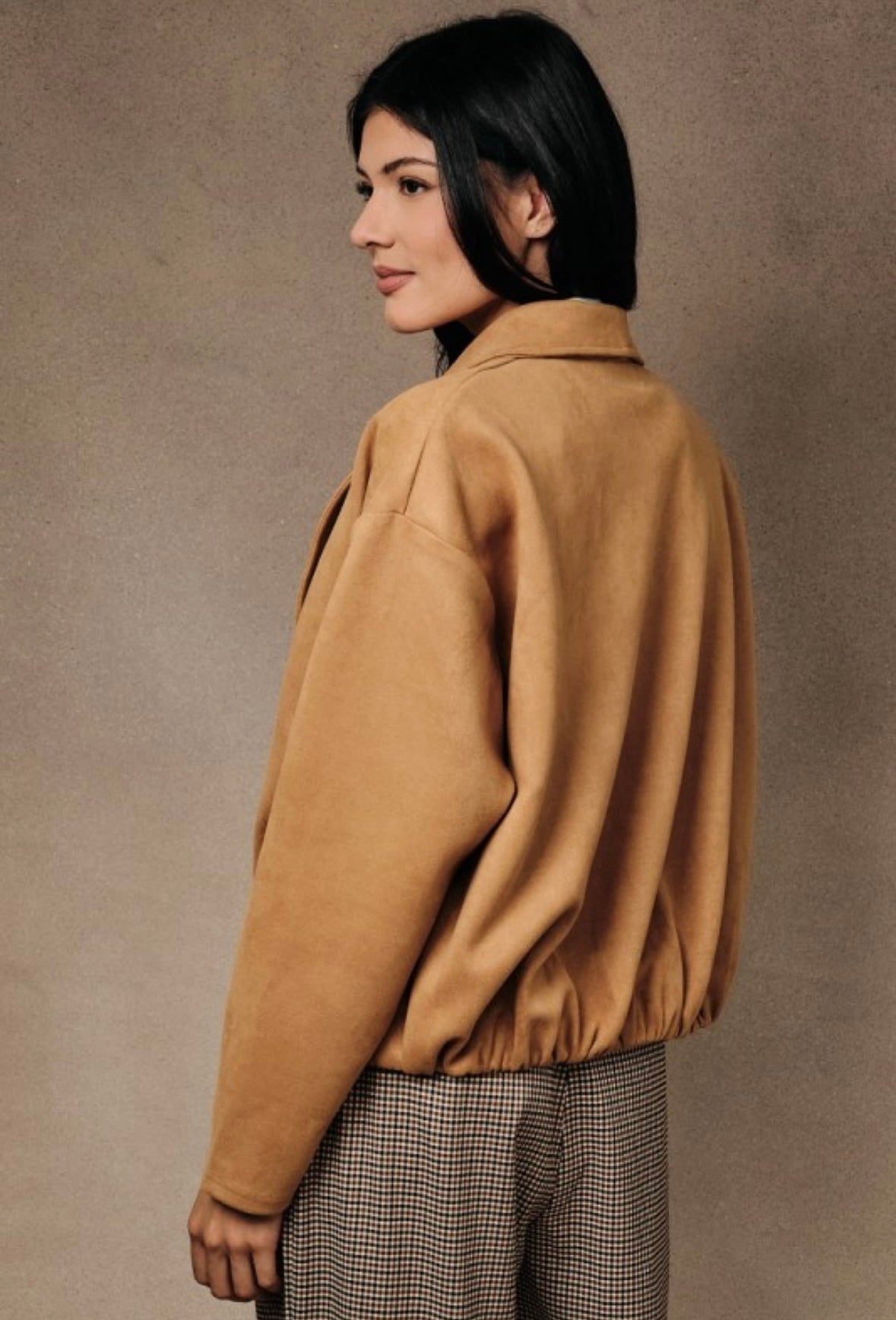 Faux Suede Draped Crop Jacket