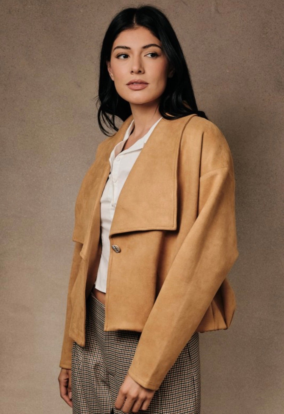 Faux Suede Draped Crop Jacket