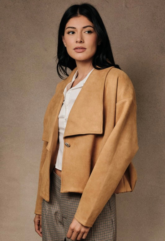 Faux Suede Draped Crop Jacket