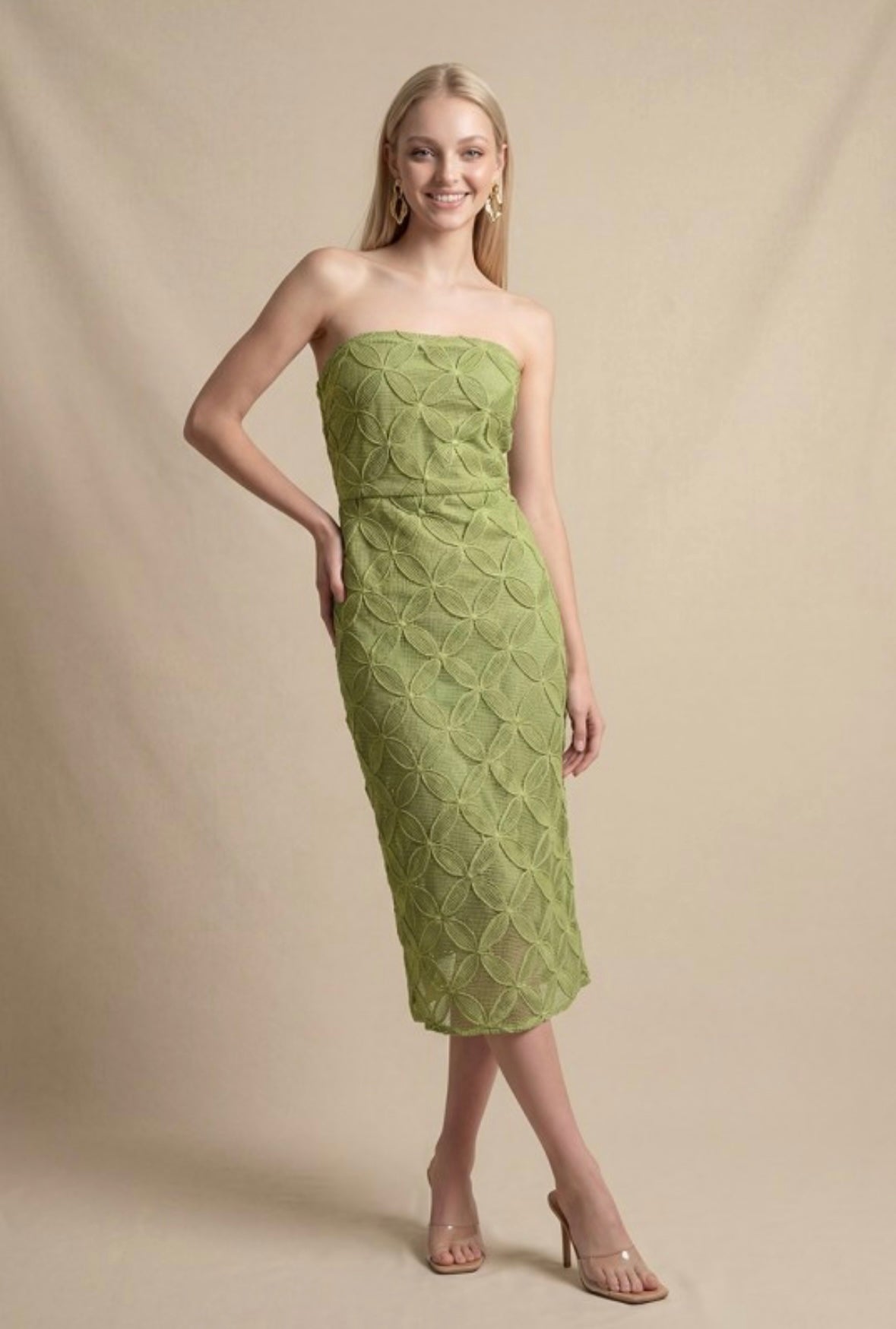 The Green Sage Blossom Midi Dress