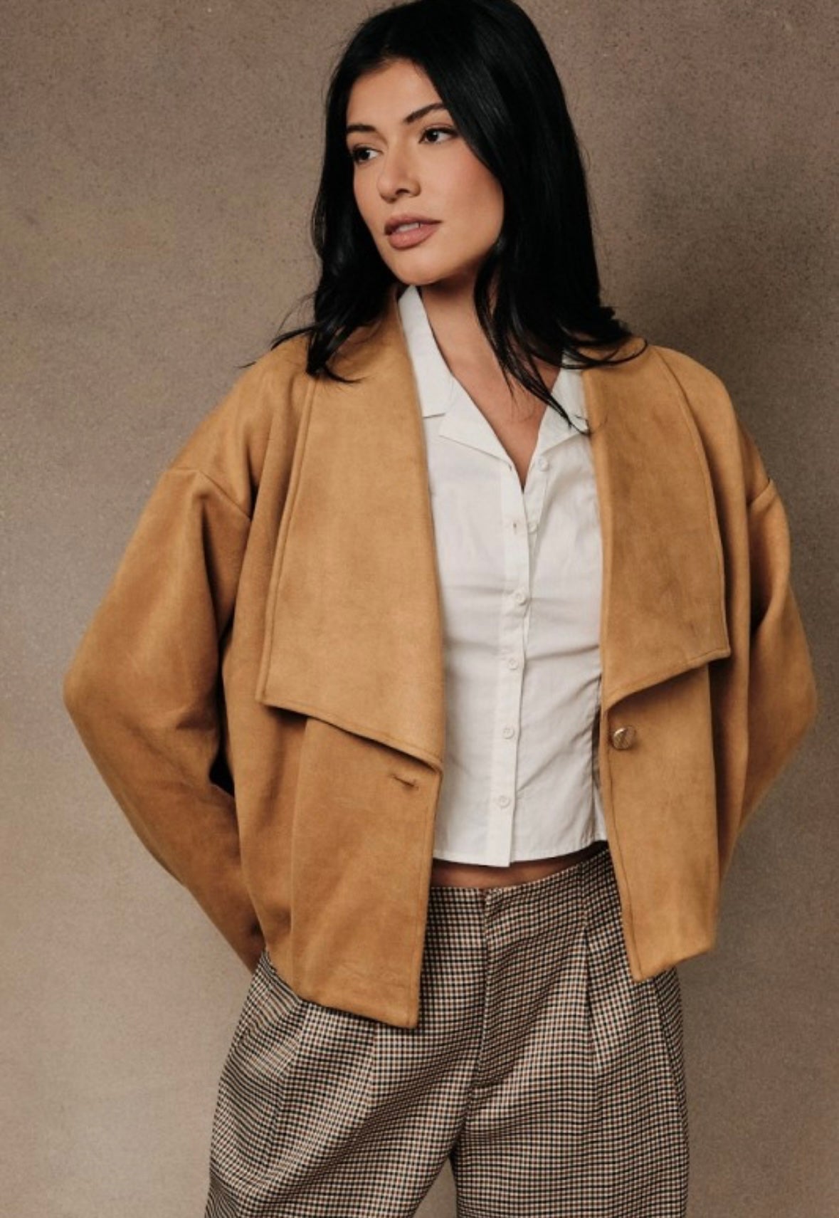 Faux Suede Draped Crop Jacket