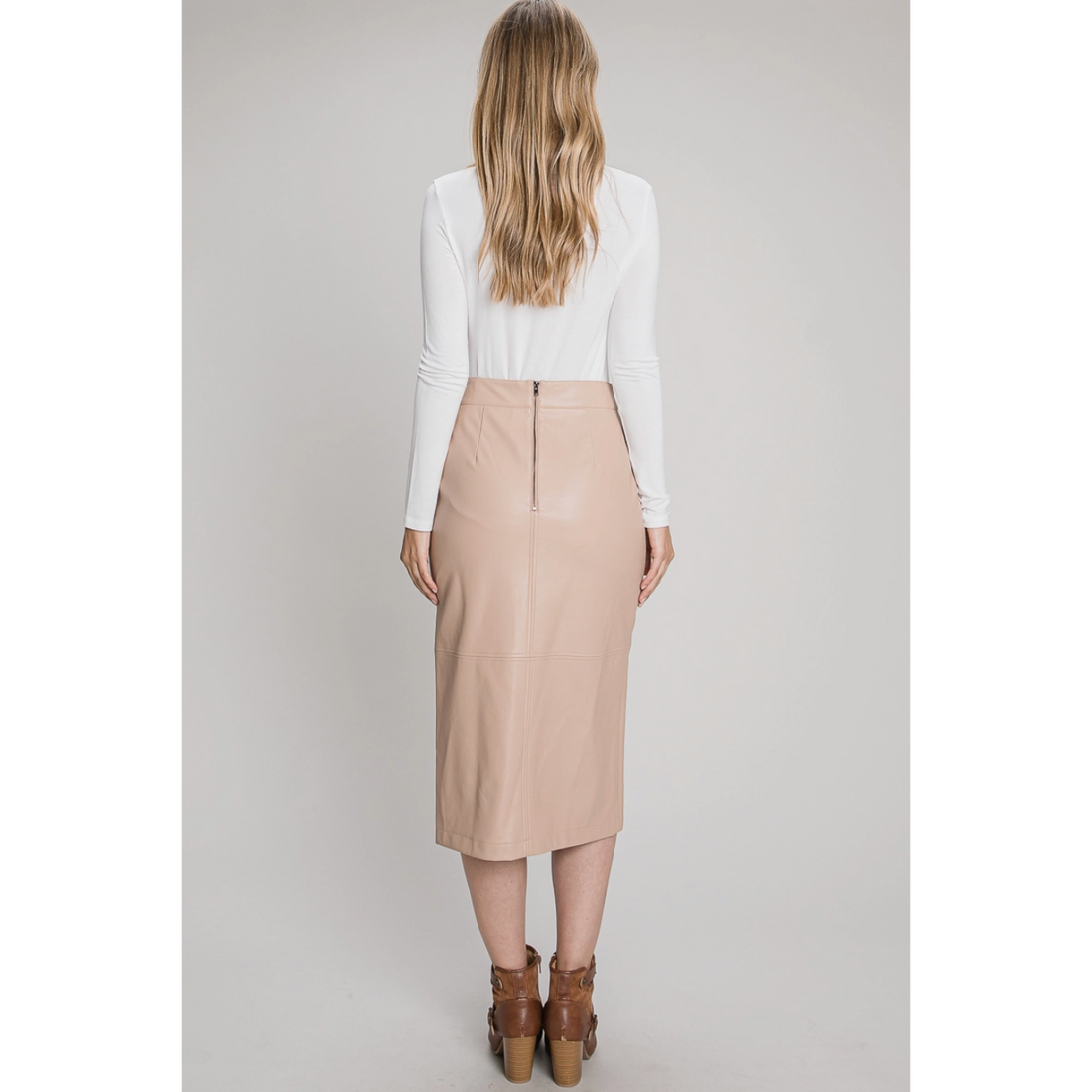 Nude Faux Leather Skirt