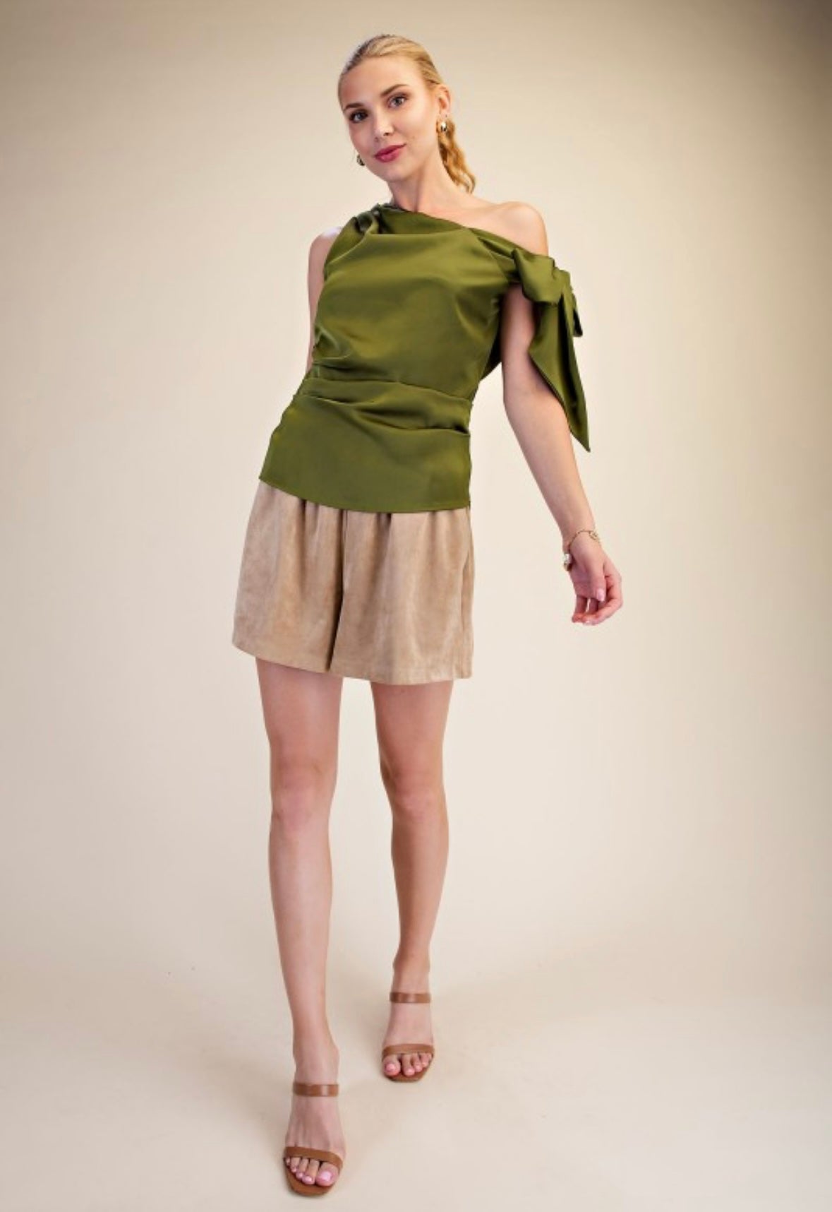 The Olive Asymmetrical Satin Top