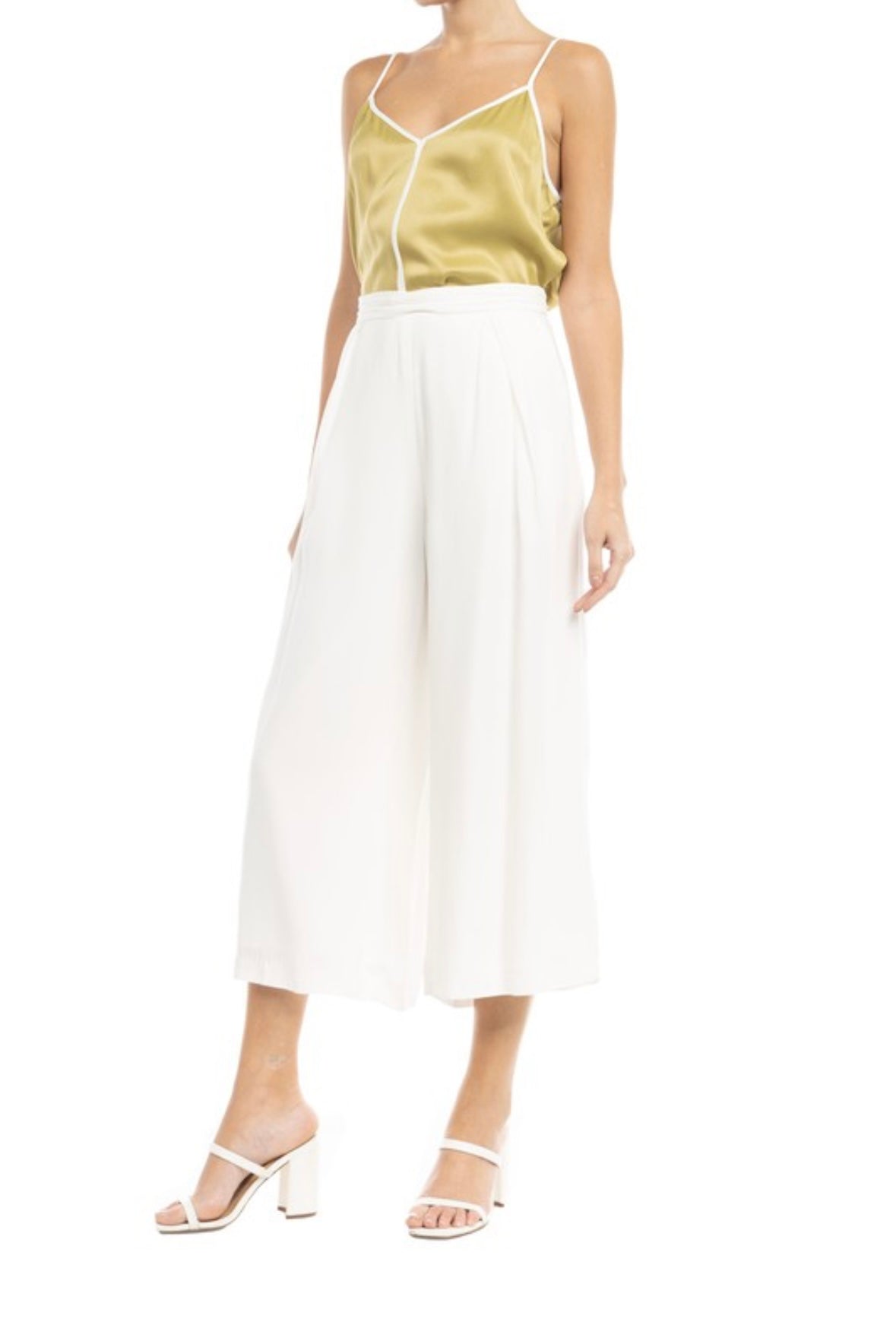 Olive Satin Contrast Top