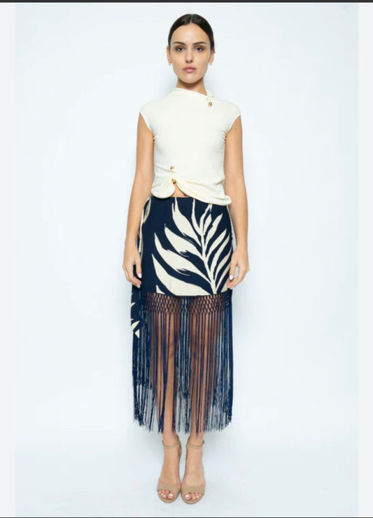 Midnight Palms Fringe Skirt