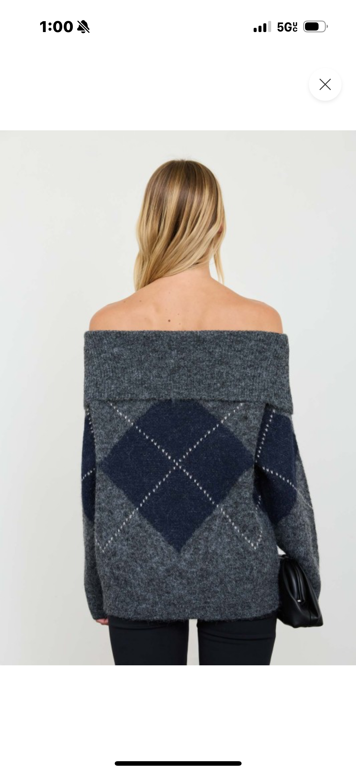 The Cozy in Argyle Off-Shoulder Sweater