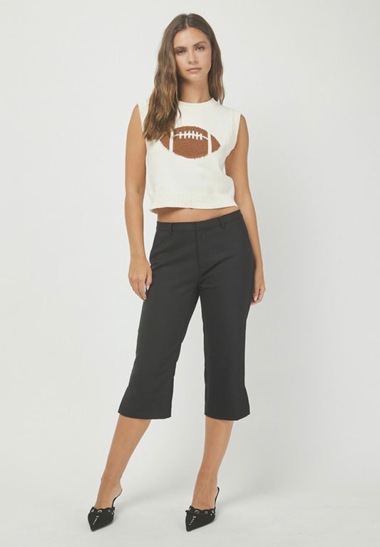 Cream Football Graphic Sleeveless Knit Top