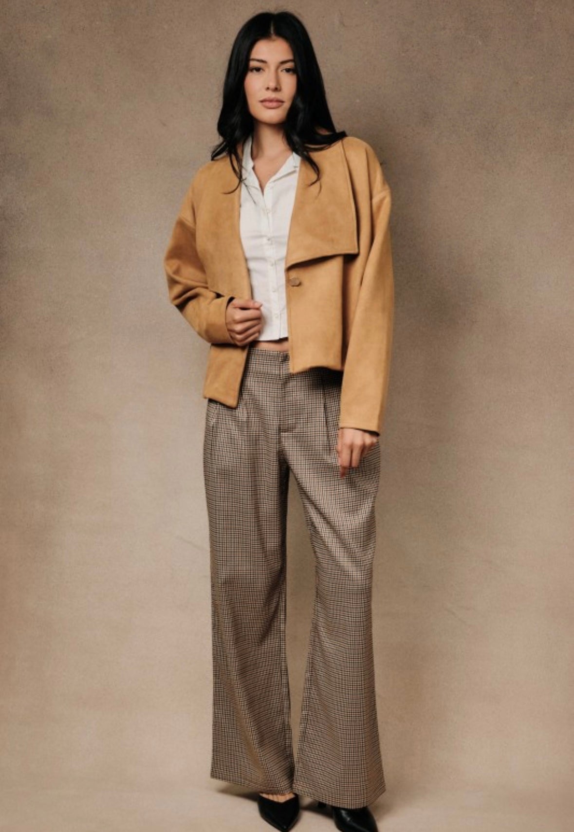 Faux Suede Draped Crop Jacket