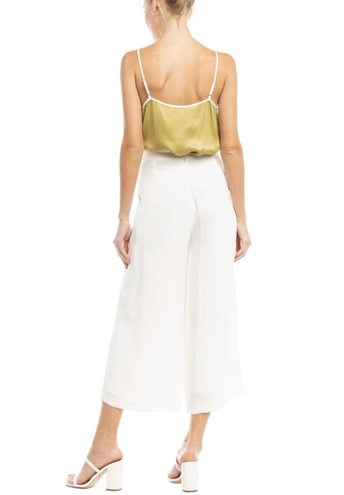 Olive Satin Contrast Top