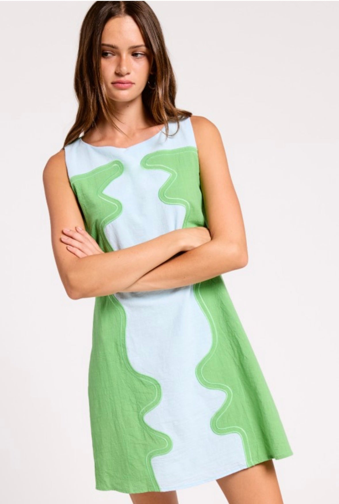 Wavy Colorblock Shift Dress