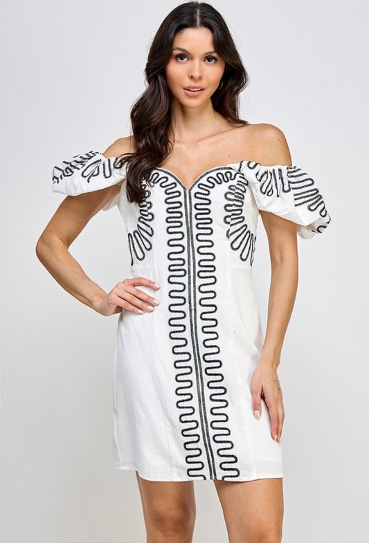 White Off-Shoulder Embroidered Mini Dress