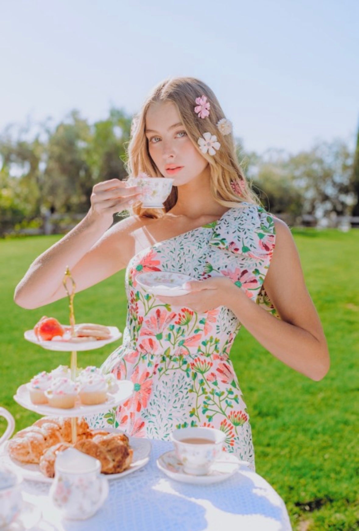 Floral One-Shoulder Midi Dress