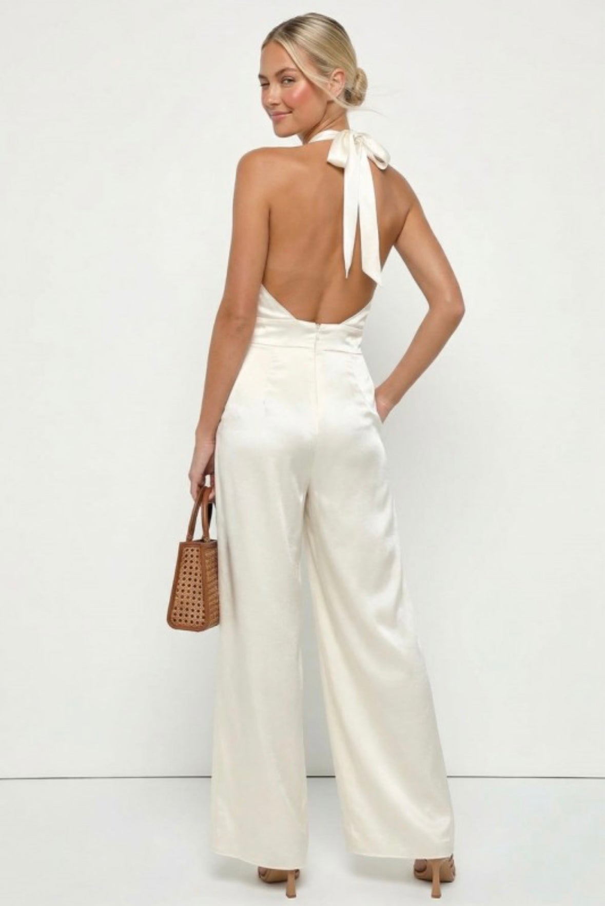 Ivory Satin Halter Jumpsuit