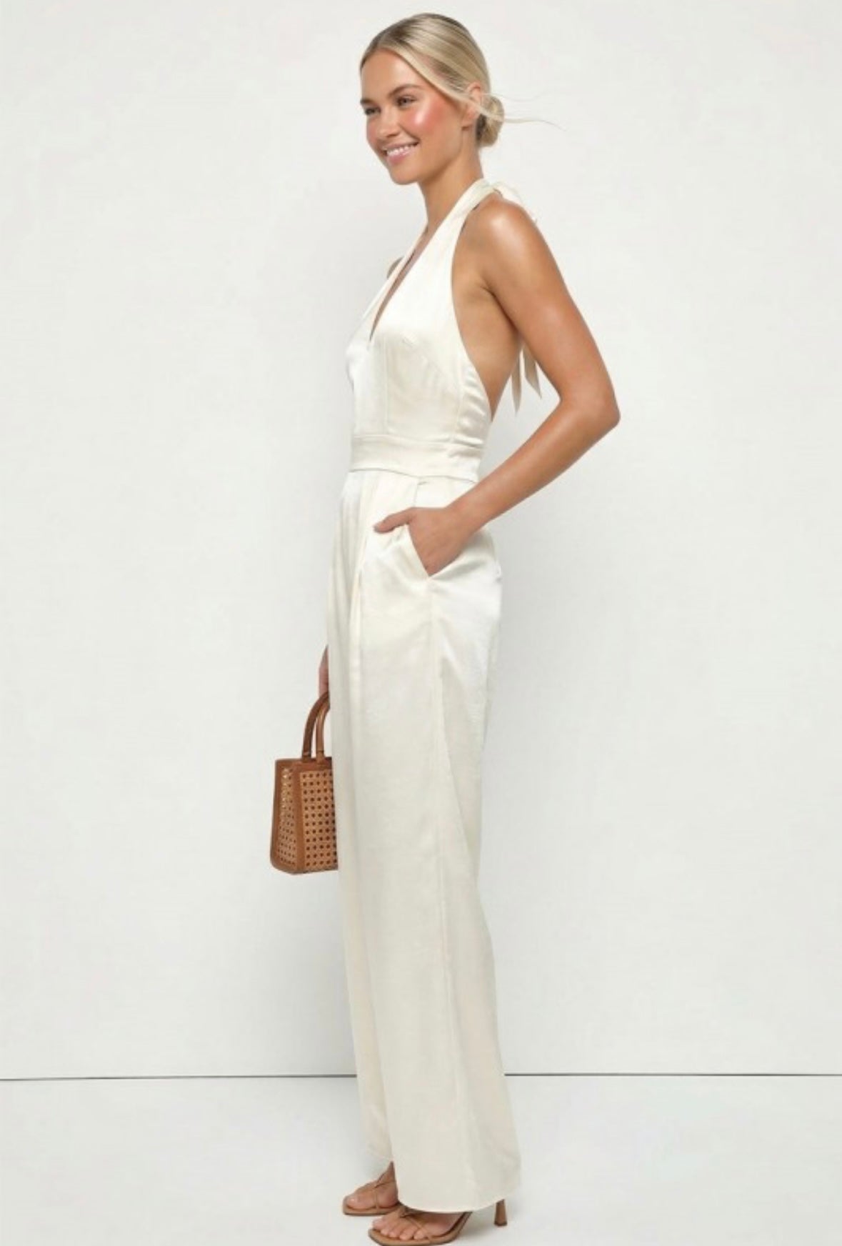 Ivory Satin Halter Jumpsuit