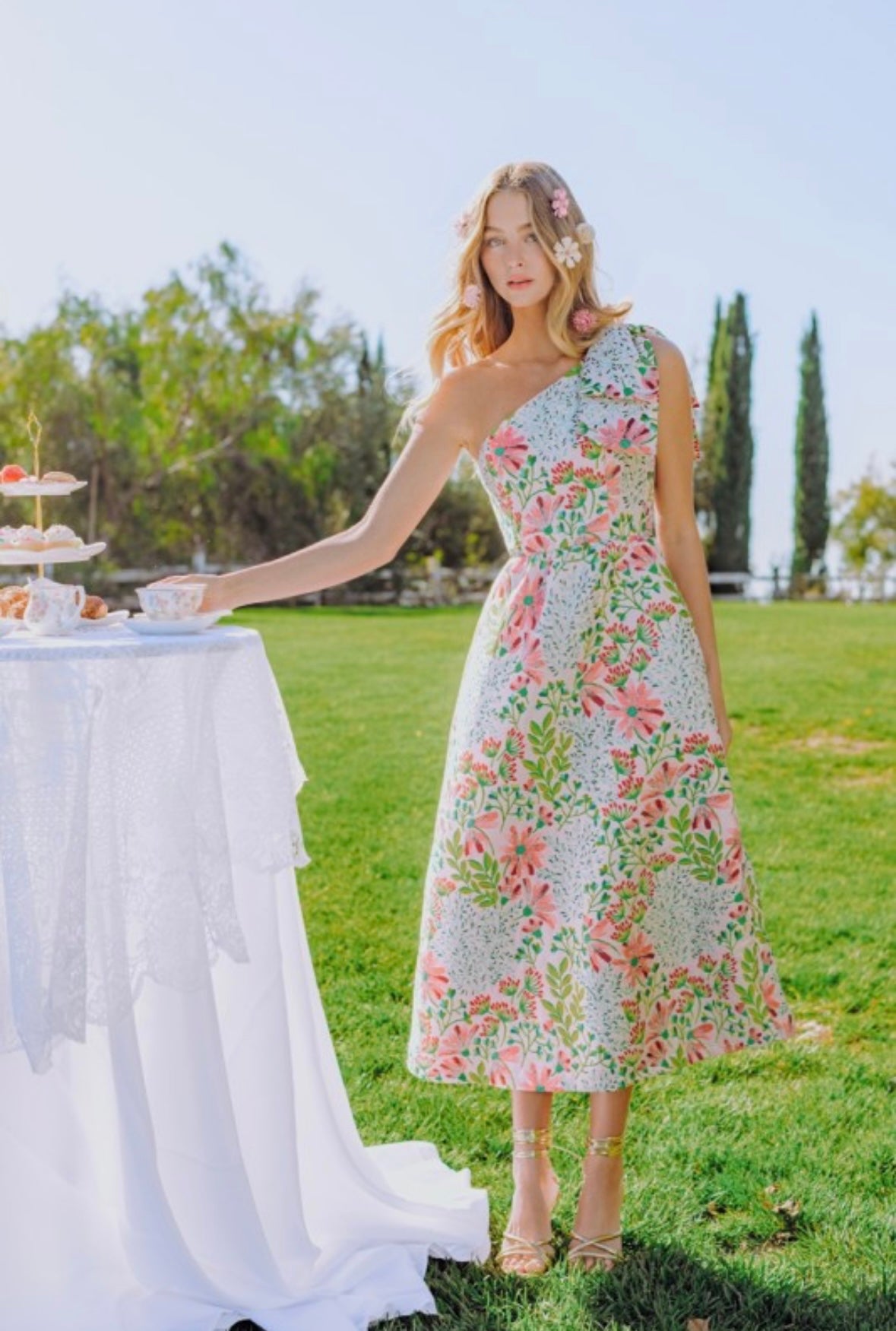 Floral One-Shoulder Midi Dress