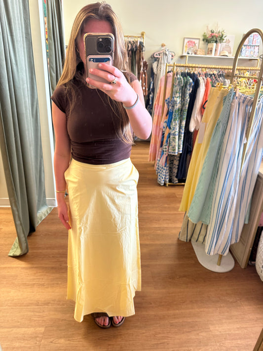 Butter Yellow Satin Maxi Skirt