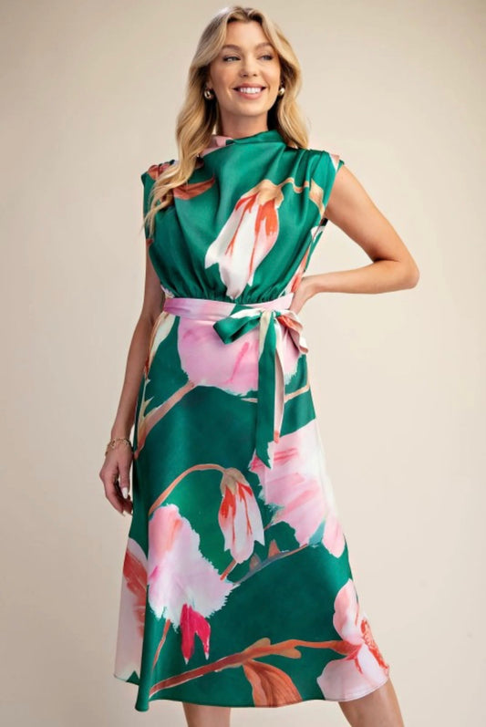 The Emerald Bloom Midi Dress
