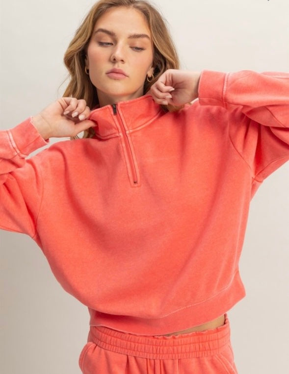 Coral Crush Quarter-Zip Top