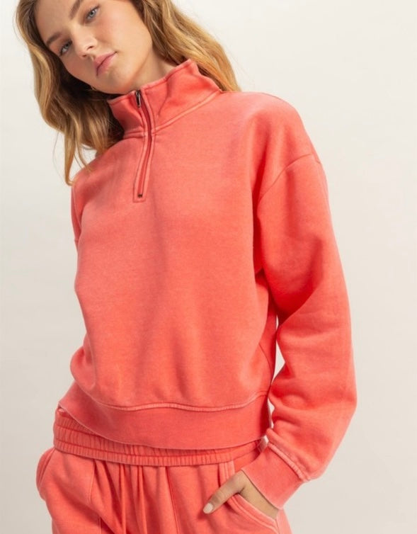 Coral Crush Quarter-Zip Top