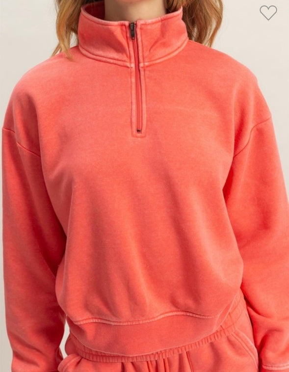 Coral Crush Quarter-Zip Top