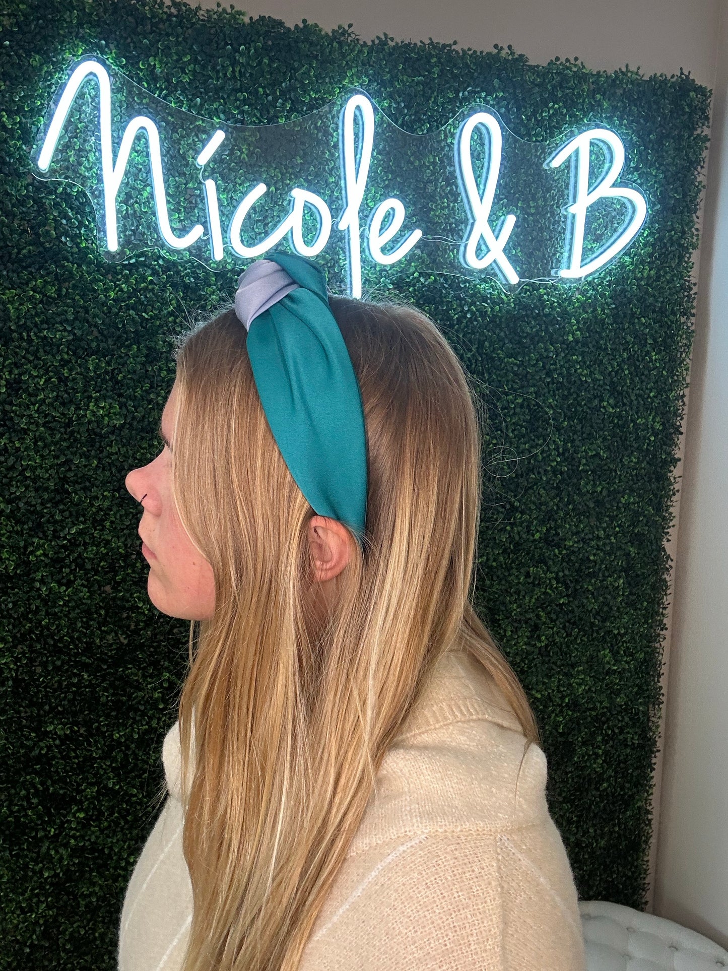 Blue color block headband